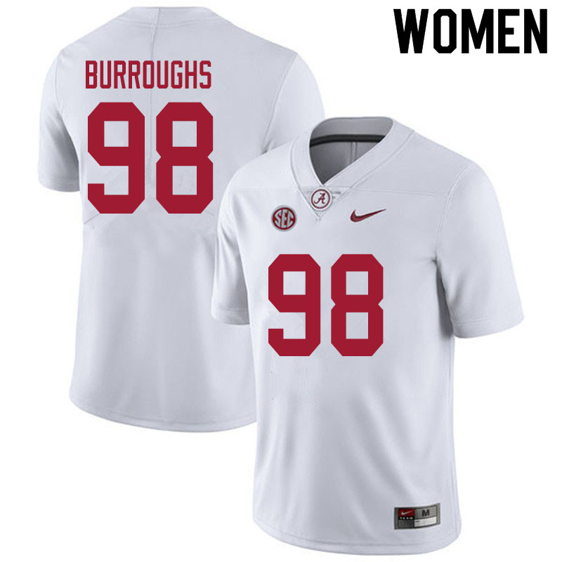 Women #98 Jamil Burroughs Alabama White Tide College Football Jerseys Sale-White